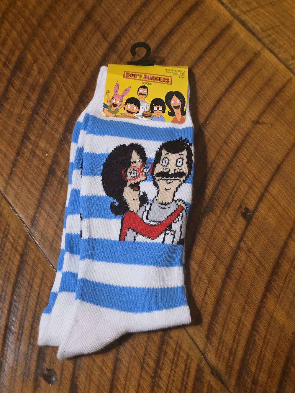 Bob's Burgers Men's Blue & White Striped Crew Socks